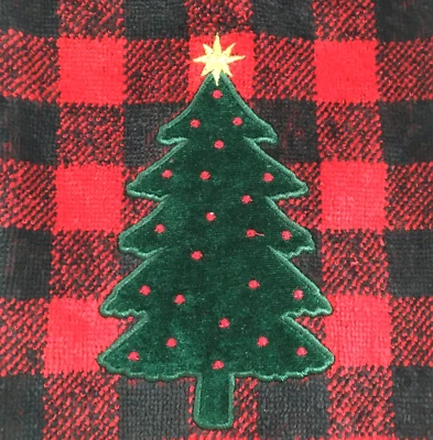 St Nicholas Square Christmas Hand Kitchen Tea Towel Tree Star Cotton Multi Plaid - Image 1 of 4