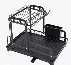 New Home 2Tier Rustproof Dish Drying Rack W/Drainboard, Utensil Holder Organizer - Picture 1 of 6