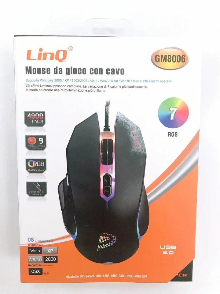 Souris Gaming Avec Fil Usb 2.0 Dpi Réglable 4800dpi 7 Rgb Linq Gm8006 - Photo 1/1