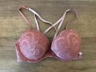 Victoria's Secret Antique Rose Lace 32D Sexy Tee Push Up Padded Front Close Bra