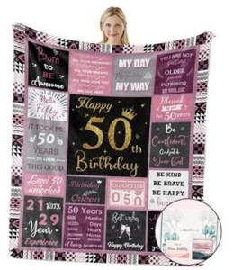 50 Birthday Gifts for Women, 50th Birthday Blanket for Women, 60" x 50" Pink-50 - Picture 1 of 8