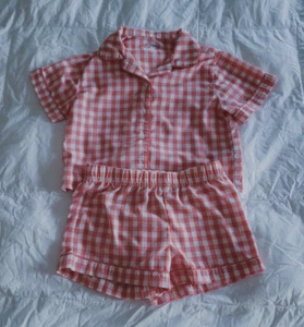 Old Navy Girls Coral Gingham Coat-Style 2-Piece Pajama Set - Size 6-7 (S) - Picture 1 of 4