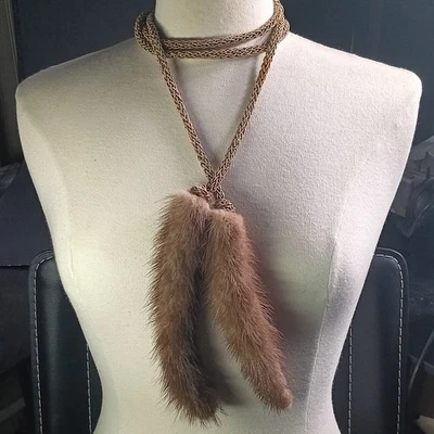 Mink Fur Accessory, Belt, Jacket Fastener, Double Tail Braided Tie, 1930s VTG - Image 1 of 4
