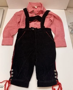 VTG German Oktoberfest Costume Boys Toddler Suspender Plaid Shirt Baumwolle - Picture 1 of 17