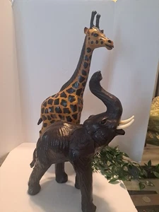 Vintage Leder Safari Elefant und Giraffe Set Handarbeit Indien Dekor 2 Stück - Bild 1 von 15