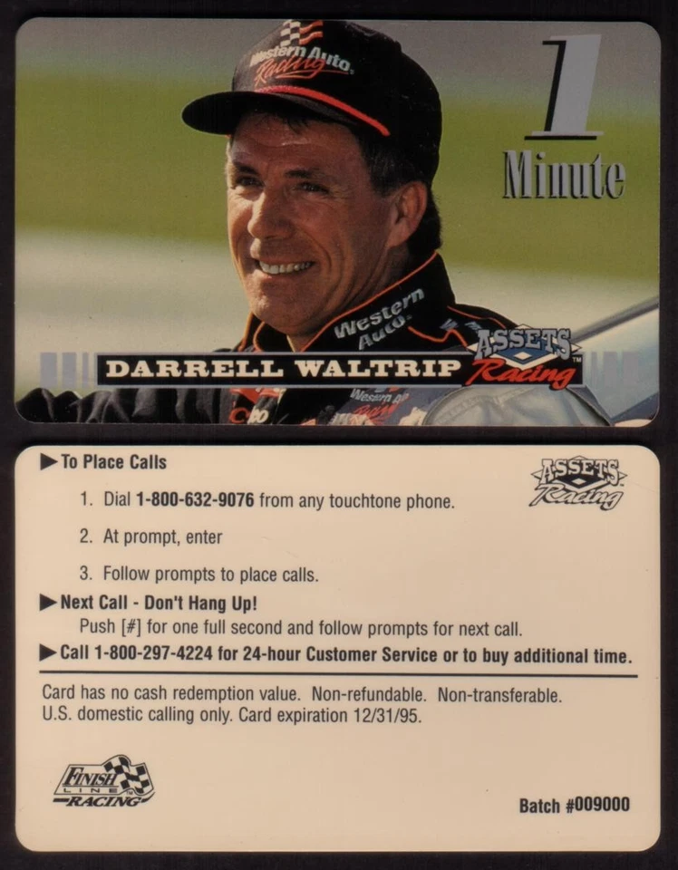 Assets Racing 1995: 1 Minute Darrell Waltrip (Western Auto) SPECIMEN Phone Card - Image 1 of 1