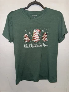 WOMENS SHIEN GREEN OH, CHRISTMAS TREE SHORT-SLEEVE T-SHIRT SIZE M - Picture 1 of 2