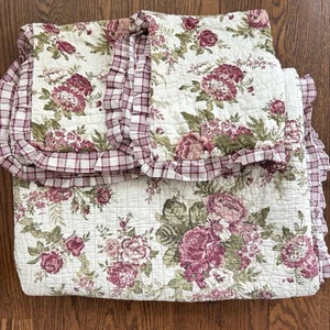 Waverly Norfolk Modern Farmhouse Quilt Shams Set Floral Ruffled Plaid Full/Queen - Picture 1 of 23