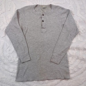 Vintage Hanes Shirt Men's L Gray Thermal Waffle USA Henley Base layer 60s 70s - Picture 1 of 11