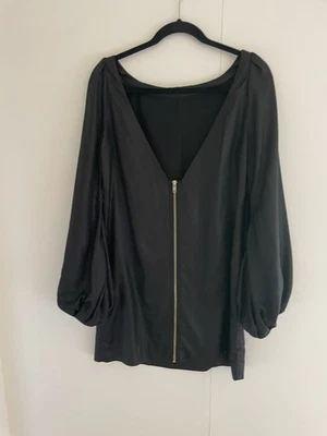 Vestido de cóctel ELIZABETH AND JAMES negro mezcla de seda talla 6 manga abullonada muñeca Foto 1 de 4