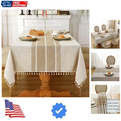 Mantel rústico algodón lino impermeable mantel de acción de gracias mesa de arpillera... Foto 1 de 4