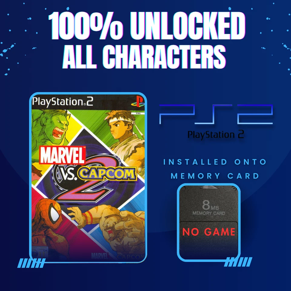 Marvel vs Capcom 2 100% Unlocked 56 Character OEM Memory Card PS2 PlayStation 2 - Image 1 of 4