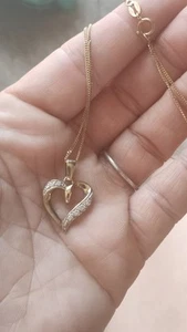 Collar de plata de ley con corazón de circonita cúbica superpuesto de oro R99 - Imagen 1 de 5