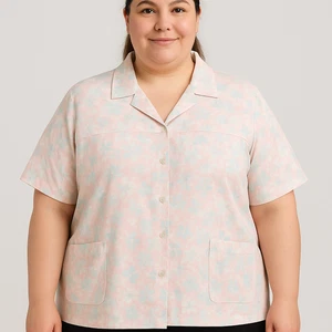 Spoolworks Womens 24W Blouse Pink Blue Floral Button Up Shirt Made in USA VTG - Picture 1 of 7
