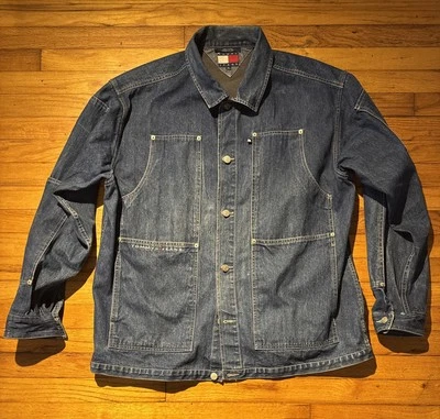 Vintage TOMMY JEANS Trucker Chore Jacket Denim Flag Hilfiger Coat - Image 1 of 4