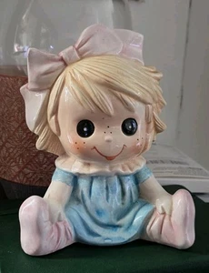 VTG KITSCH LEFTON BABY LITTLE GIRL PIGGY COIN BANK MCM BIG EYES FIGURINE VTG - Picture 1 of 6