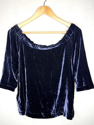 Blusa Top Lou & Gris Azul Terciopelo Hombro Descubierto Para Mujer’s M Mezcla Seda Mangas 3/4 Foto 1 de 4