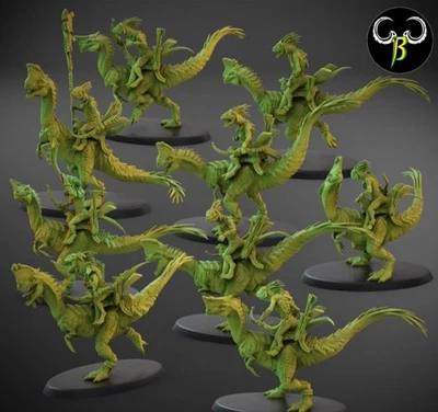 Lizard Men Skinny Lizard Mounted Archers X10 28mm Aztec Fantasy Dinosaurs - Image 1 of 4