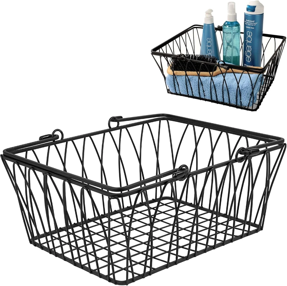 Spectrum Farmer’s Market-Style Wire Basket for Organizing Bathroom, M, Black  — 第 1/4 张图片