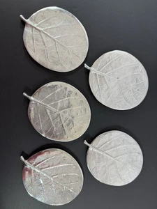 MICHAEL ARAM Botanical Leaf Silver Tidbit Tray Plate Coaster Holder Set of 5 - Picture 1 of 13