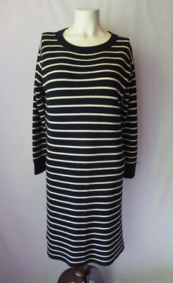 J. Crew 100% Merino Wool Sweater Dress Striped Dark Navy Ivory M - Image 1 of 4