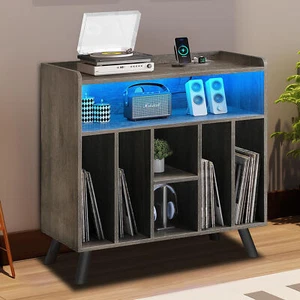 LED Vinyl Turntable Record Player Stand with Power Station Storage Cabinet - Picture 1 of 9