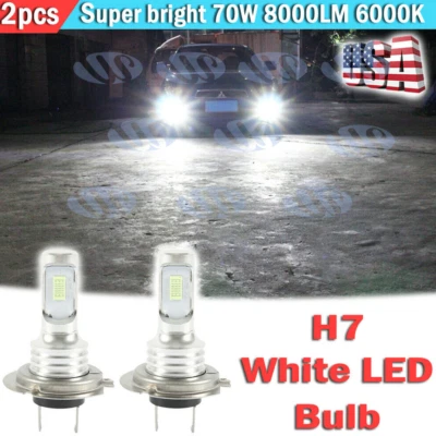 2pcs H7 LED Headlight Bulbs Kit High Low Beam Performance 70W 8000LM 6000K White - Image 1 of 4