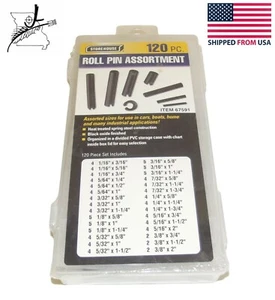 120 Piece Roll Pin Assortment Spring Steel 3/32-3/8" 3/16-2" 1/16 5/64 1/8 7/32 - Picture 1 of 6
