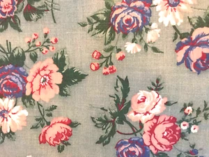 Vintage Joan Kessler For Concord Fabrics Pink Blue Red & Sage Floral Cotton - Picture 1 of 5