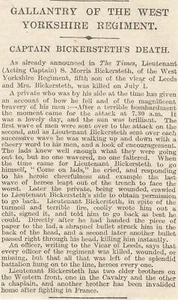 1916 Primera Guerra Mundial La muerte de Stanley Morris Bickersteth West Yorkshire Regiment Bravery - Imagen 1 de 1
