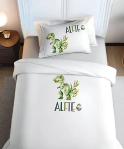Personalisierte Kinder Dino Thema Einzel Bettwäscheset, Kissen Set, Kinderzimmer Schlafzimmer Artikel - Bild 1 von 2