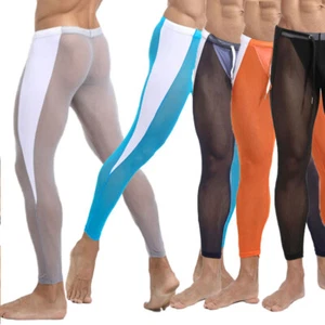 Men's See Through Mesh Yoga Pants Drawstring Compression Tights Workout AU - Picture 1 of 32