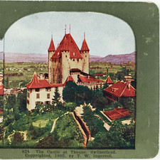 Bern Switzerland Thun Castle Stereoview c1905 Swiss Garden Landscape Card D1073