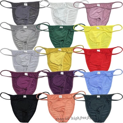 Men Shiny Skimpy Briefs Underwear Male Pouch String Briefs Ice Silk Thin Panties - Image 1 of 4