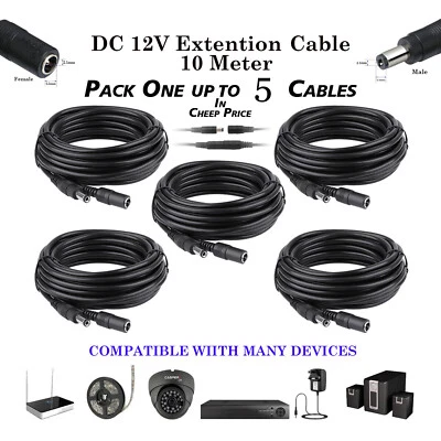 12V DC Power Extension Cable 33ft for CCTV Security Camera DVR, Male to Female - Image 1 of 4