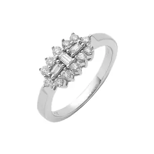 Anello a grappolo 0,50 ct F/SI taglio baguette diamante set artiglio barca/barca oro bianco 18 ct - Foto 1 di 6
