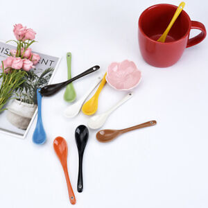 Coffee Long Handle Spoon Tea Sugar Dessert Spoons Ice Cream Ceramic FlatwaS*