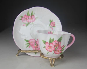 VTG SHELLEY "OLEANDER" PINK FLOWER DAINTY SHAPED TEA CUP AND SAUCER #13883 - Picture 1 of 19