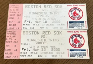 2 Unused MLB 2000 03/10 Boston Red Sox vs Minnesota Twins Spring Training Ticket - Picture 1 of 3