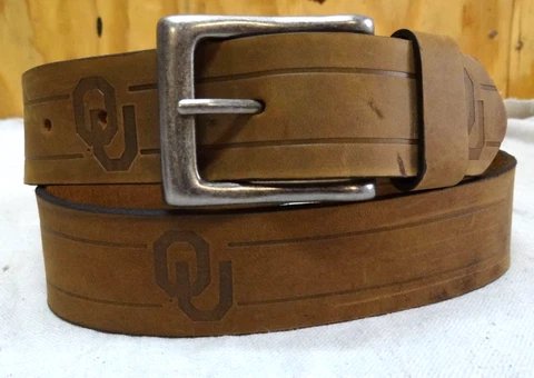 OU OKLAHOMA UNIVERSITY EMBOSSED SOFT LEATHER BELT BROWN- SIZE 42" Cover