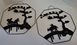 Mid Century Asian Chinese Tin Cutout Metal Silhouette Wall Hangings Set Of 2 - Picture 1 of 3