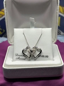 Diamond Accent Sterling Silver Triple Heart Pendant Necklace - 0.3 cwt - - Picture 1 of 5