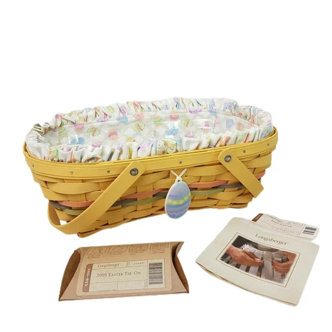 Longaberger 2005 Sunwashed Easter Basket+Tie On+Prot+Liner+FEB 2005 ONLY/19th Ed Cover