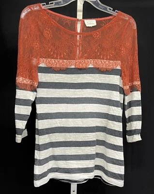 Anthropologie Deletta 蕾丝 XS 码“万圣节颜色”黑色/橙色女式上衣 — 第 1/4 张图片