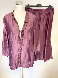 GERRY WEBER PLUM EMBROIDERED TRIM FRILLED 3/4 SLEEVE JACKET & SKIRT SUIT SIZE 22 - Picture 1 of 9