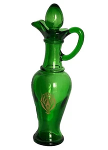 Vintage Avon Green Glass Bottle Pitcher Vase - With Stopper 9" x 3.25" - Picture 1 of 8