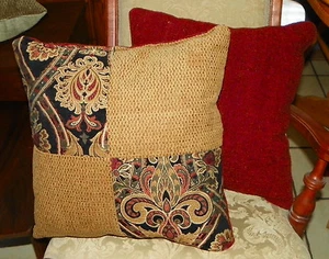 Paar rot gold abstrakte Patchwork Druck Kissen 18 x 18 - Bild 1 von 3