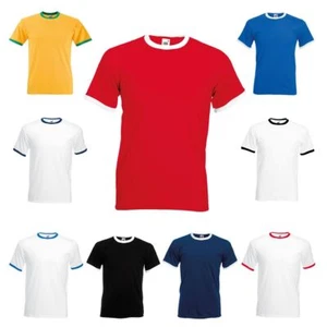 Fruit of the Loom Men’s Ringer T-Shirt 100% Cotton SS34 Contrast Neck S–3XL - Picture 1 of 13