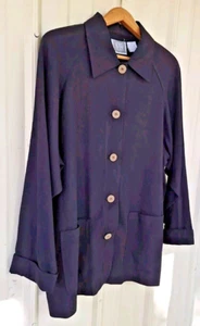 Sigrid Olsen Linen Blend Jacket M Black Button-up Collared Patch Pockets Vintage - Picture 1 of 7