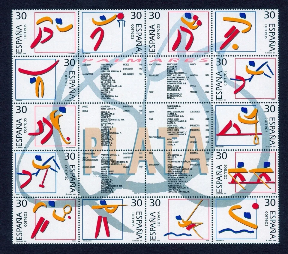 ESPAÑA 1995 - EDIFIL 3364/3377** - 1 HOJA BLOQUE DEPORTES - PLATA - MNH - Imagen 1 de 1